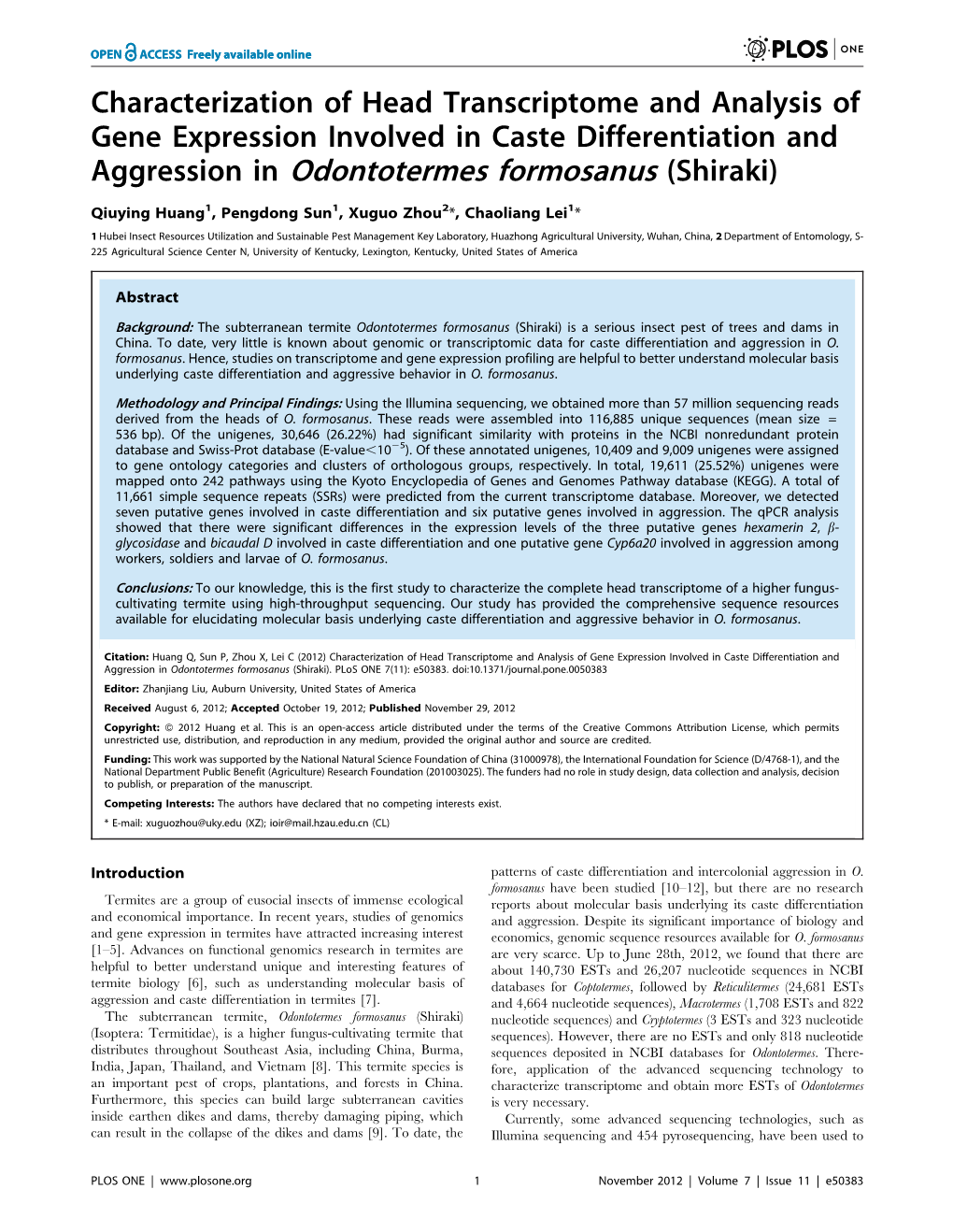 Aggression in Odontotermes Formosanus (Shiraki)