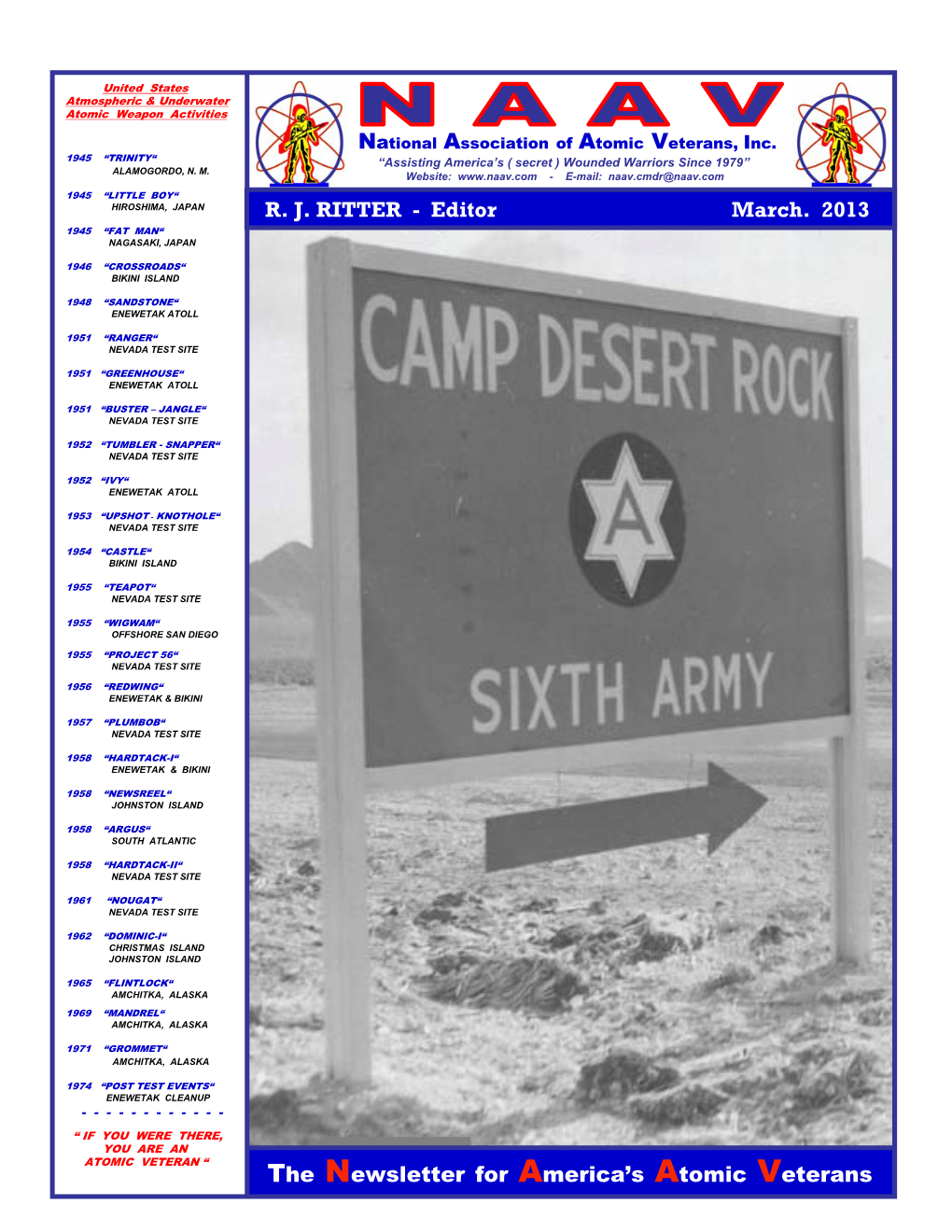 Editor March. 2013 the Newsletter for America's Atomic Veterans