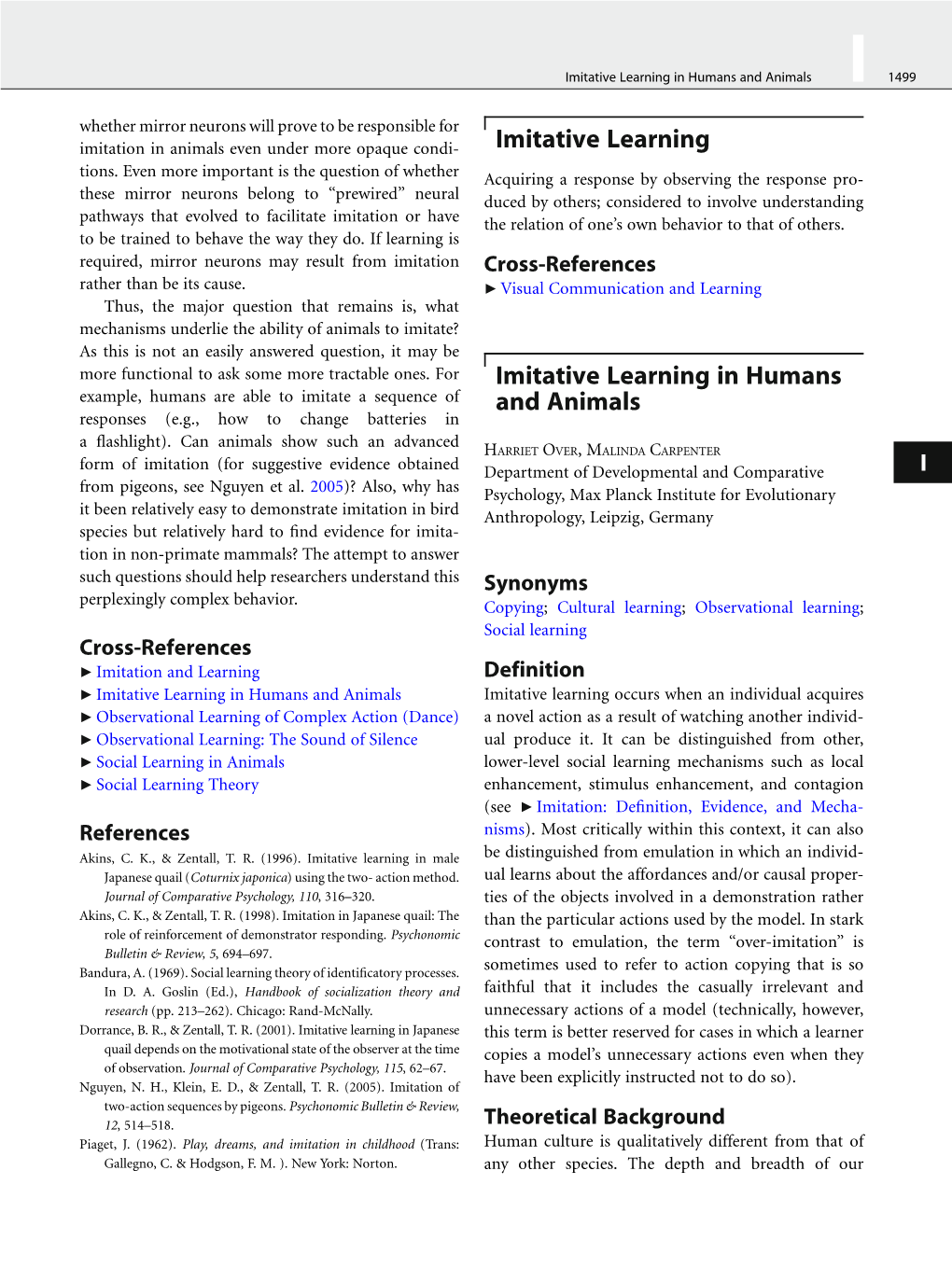 Imitative Learning Imitative Learning in Humans and Animals