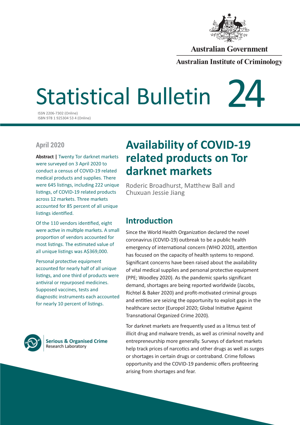 Availability of COVID-19 Related Products on Tor Darknet Markets