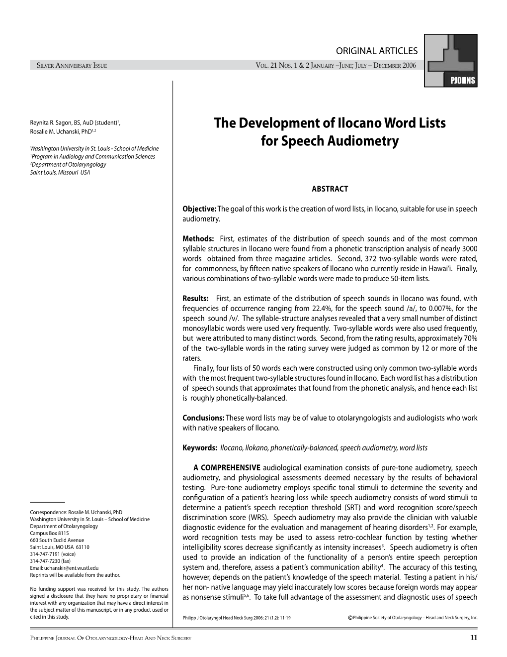 The Development of Ilocano Word Lists for Speech Audiometry
