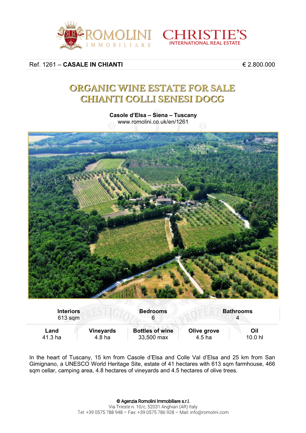 Ref. 1261 – CASALE in CHIANTI € 2.800.000