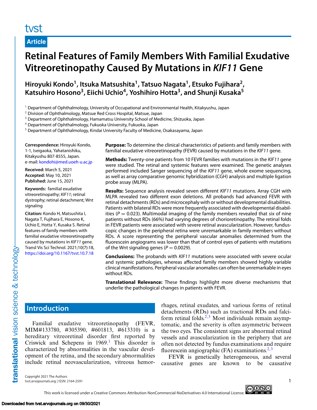 Retinal Features of Family Members with Familial Exudative Vitreoretinopathy Caused by Mutations in KIF11 Gene