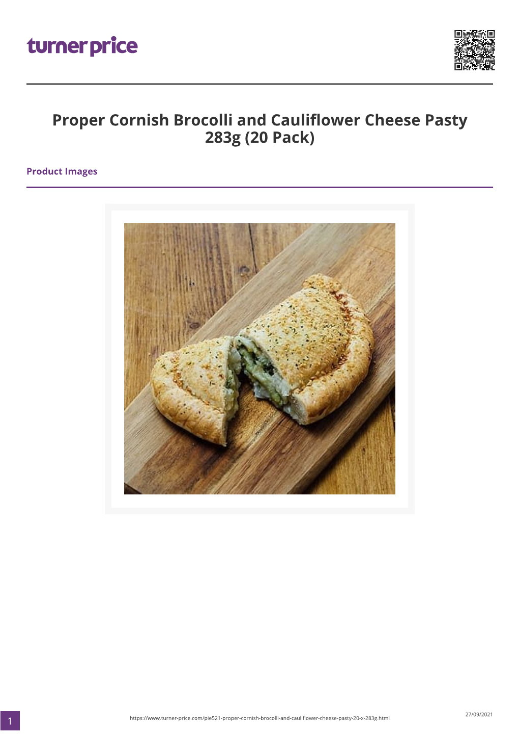 Proper Cornish Brocolli and Cauliflower Cheese Pasty 283G (20 Pack)