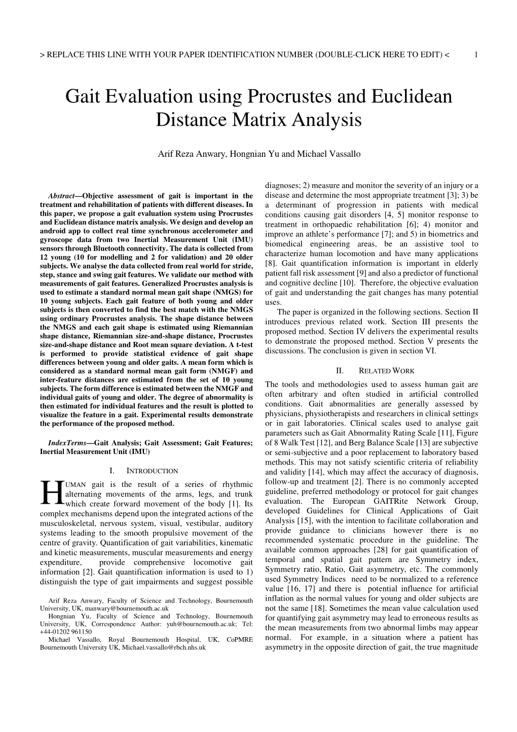 Gait Evaluation Using Procrustes and Euclidean Distance Matrix Analysis