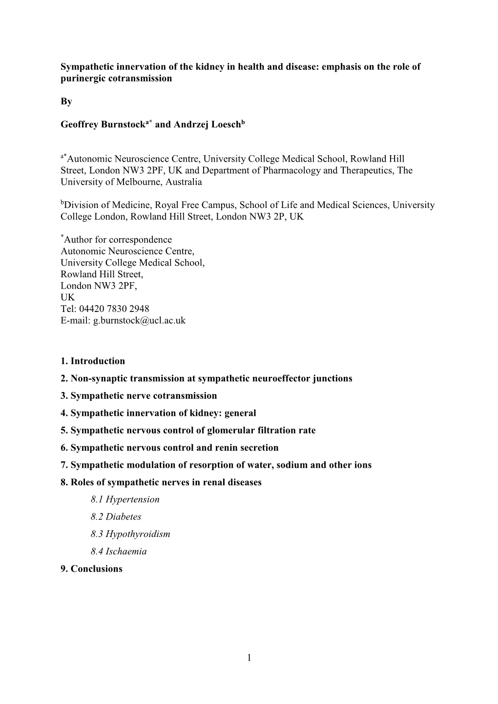 1 Sympathetic Innervation of the Kidney in Health