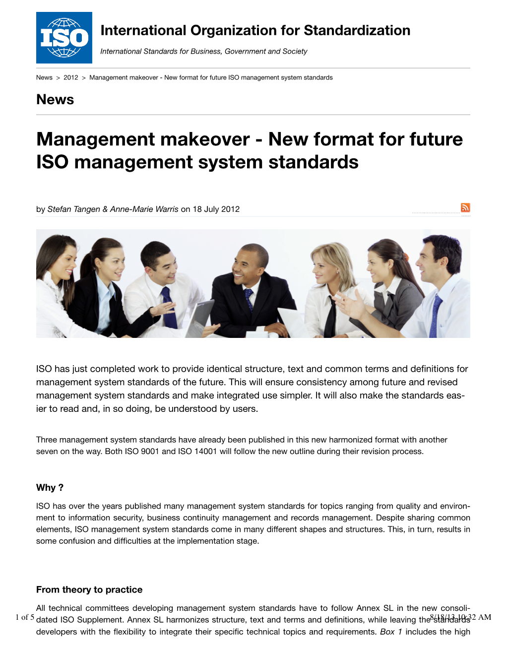 New Format for Future ISO Management System Standards News