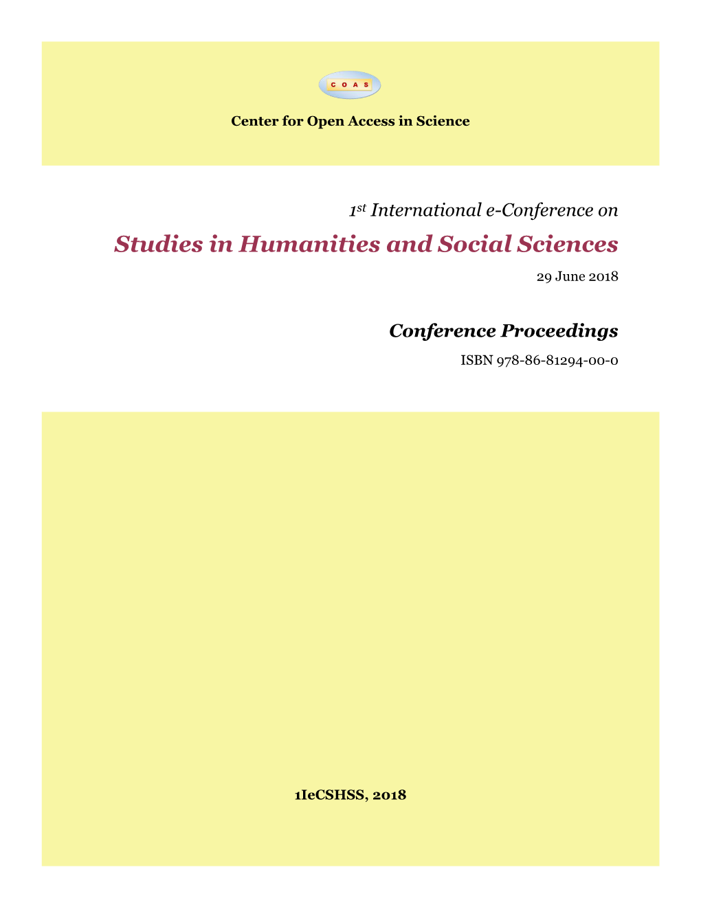 Studies in Humanities and Social Sciences 29 June 2018