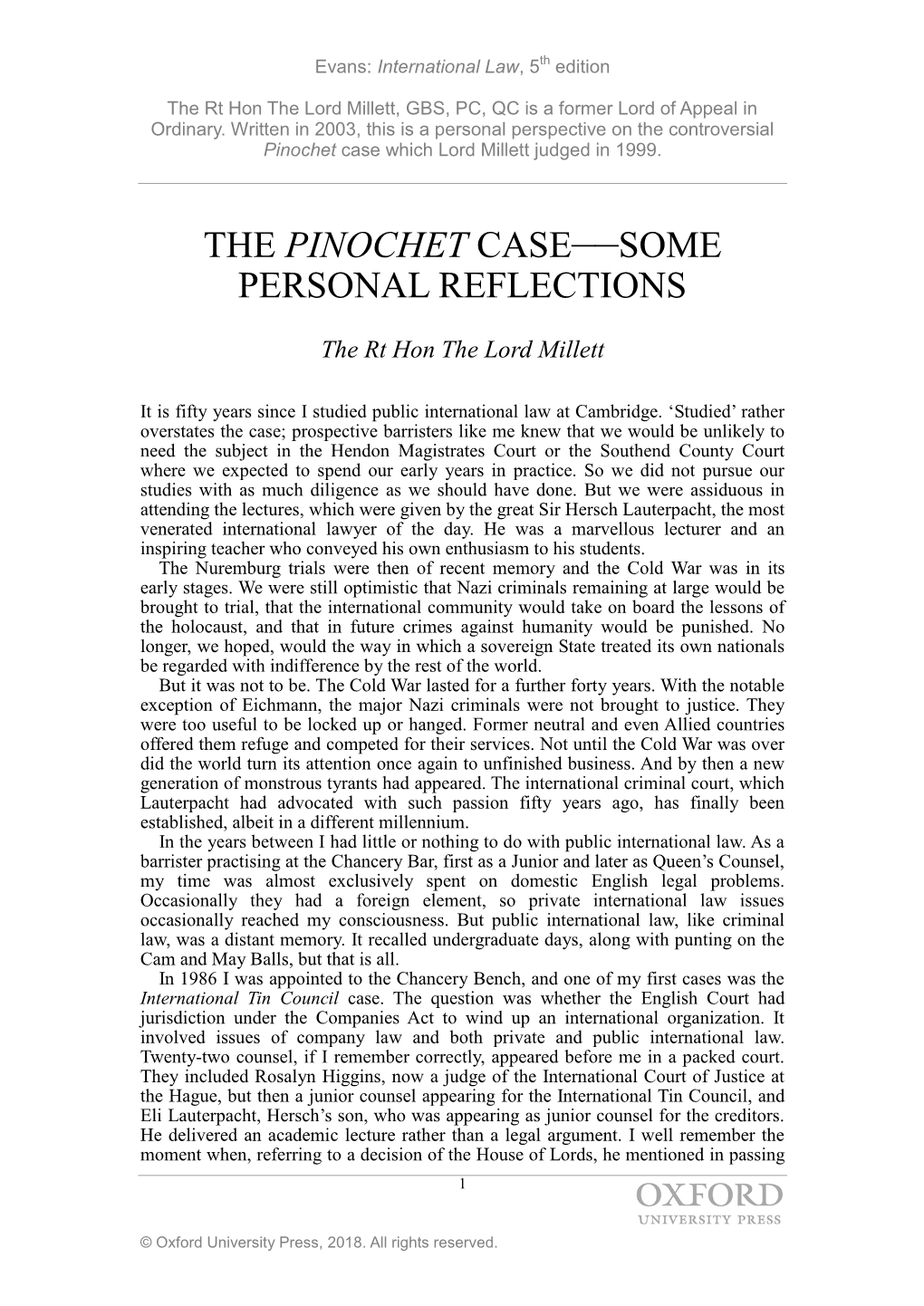 The Pinochet Case––Some Personal Reflections