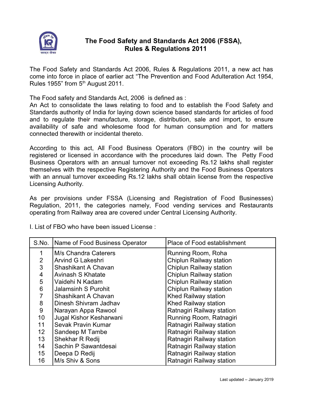 The Food Safety and Standards Act 2006 (FSSA), Rules & Regulations 2011