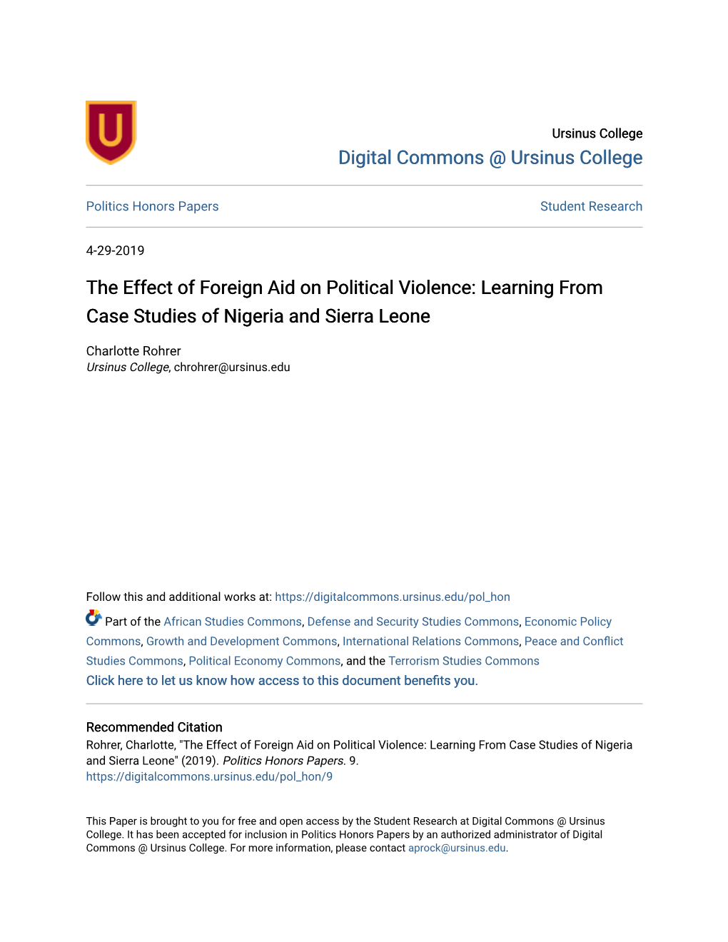 The Effect of Foreign Aid on Political Violence: Learning from Case Studies of Nigeria and Sierra Leone