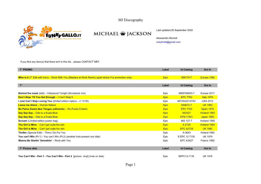 MJ Discography Page 1