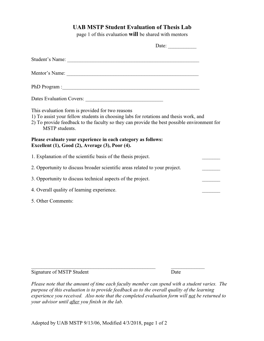 Student Evaluation of Lab Rotations