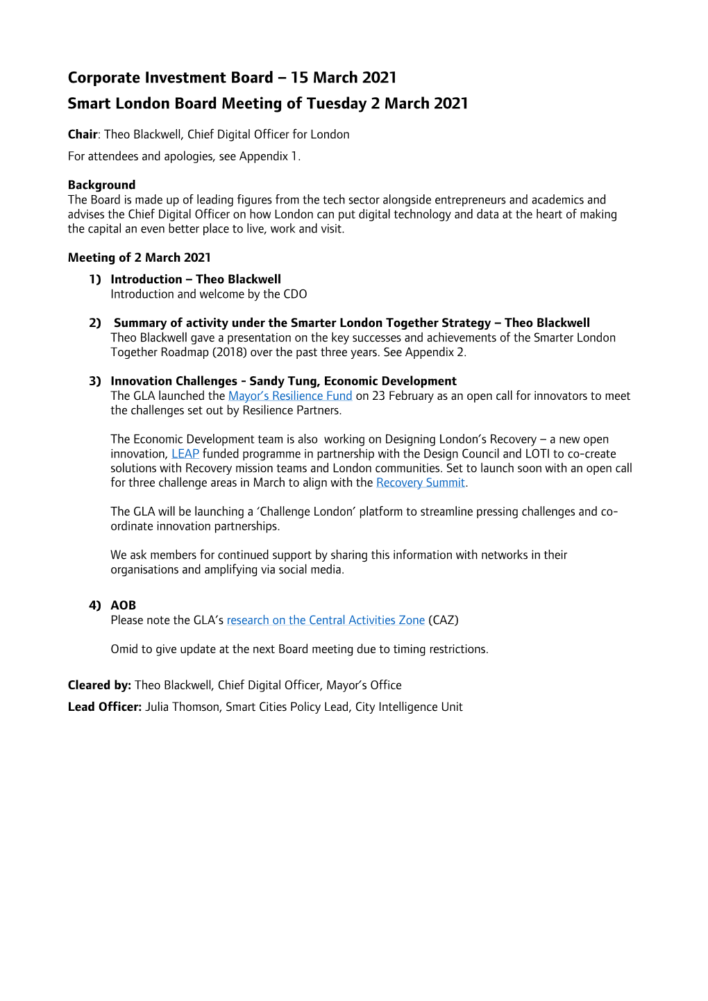 15 March 2021 Smart London Board Meeting of Tuesday 2 March 2021