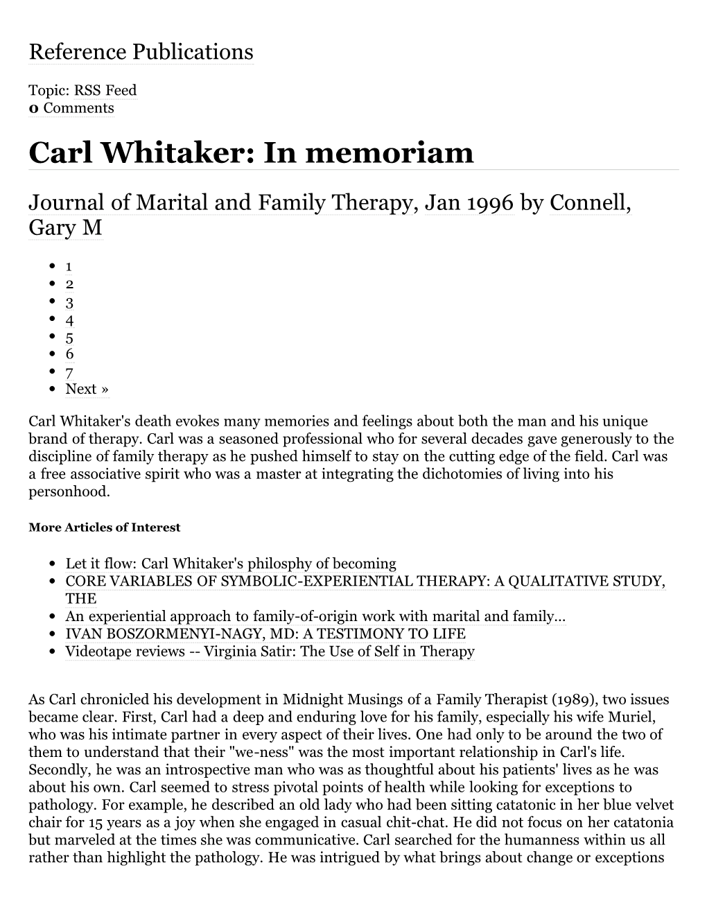 Carl Whitaker in Memoriam | Journal of Marital