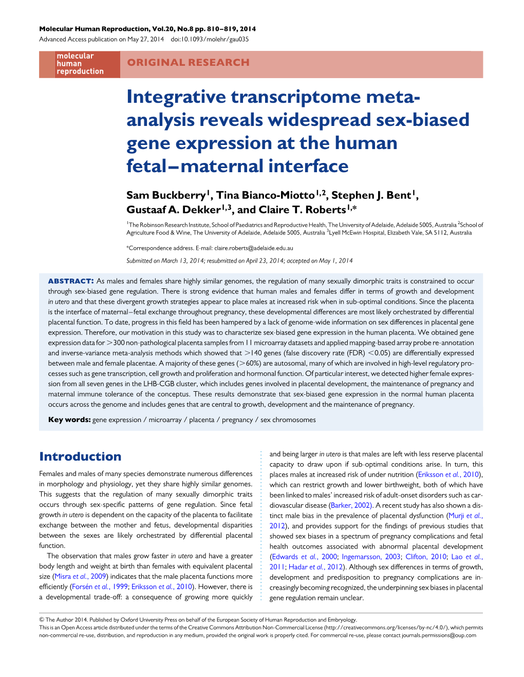 Analysis Reveals Widespread Sex-Biased Gene Expression at the Human Fetal–Maternal Interface