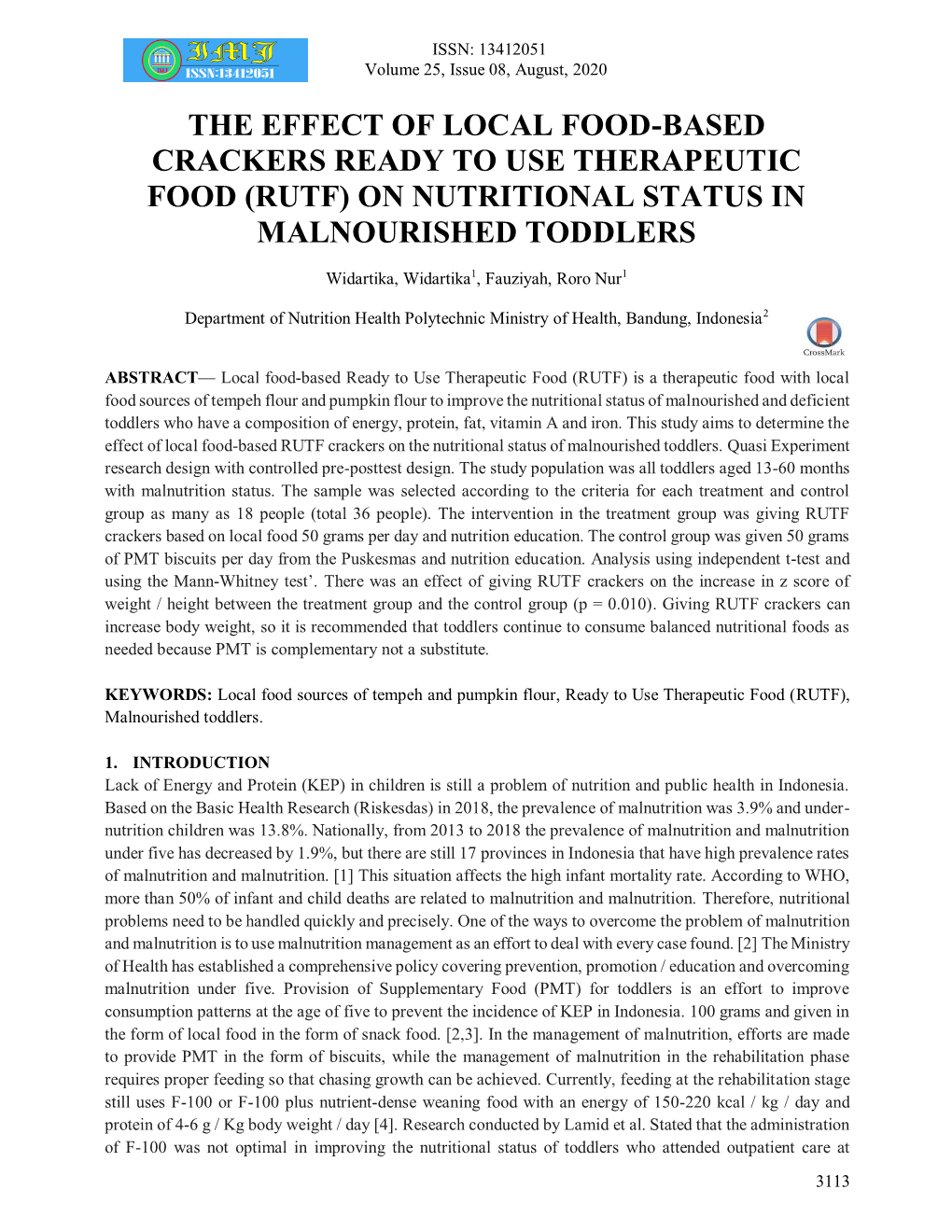 (Rutf) on Nutritional Status in Malnourished Toddlers