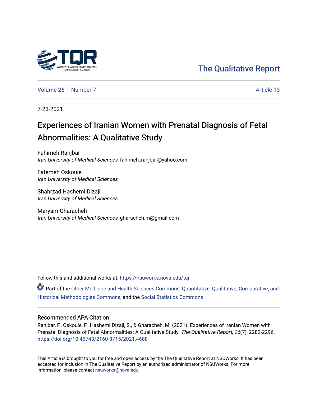 Experiences of Iranian Women with Prenatal Diagnosis of Fetal Abnormalities: a Qualitative Study