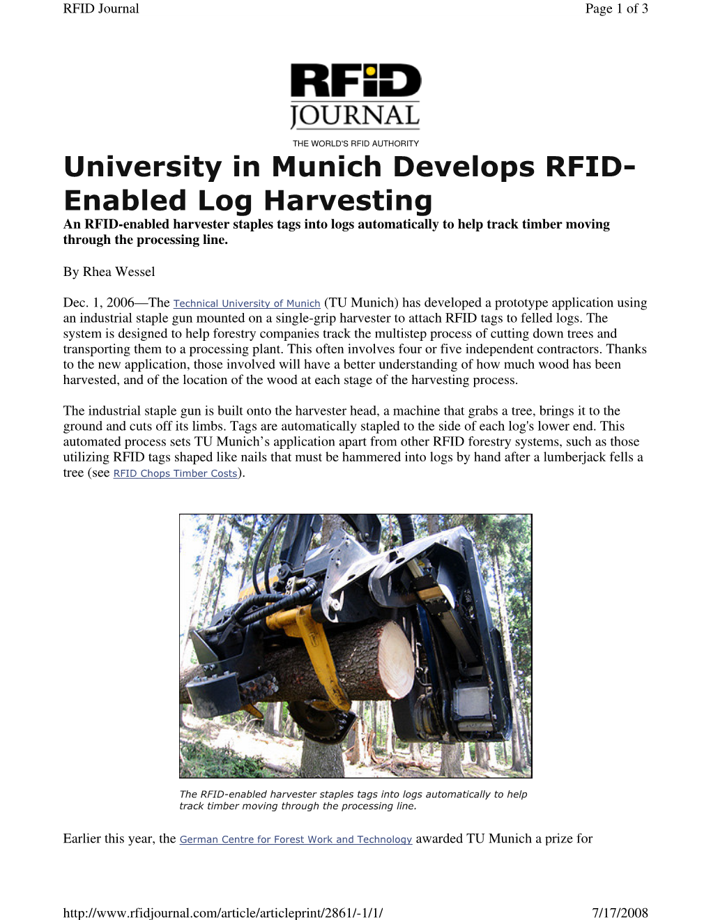 University in Munich Develops RFID- Enabled Log Harvesting