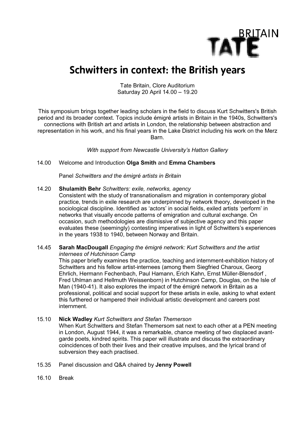 Schwitters in Context: the British Years