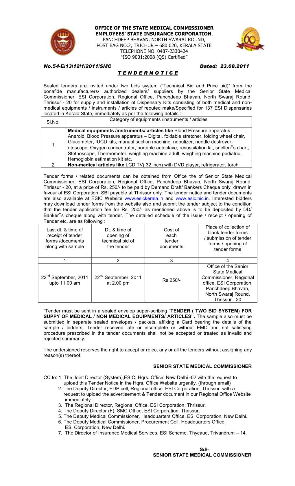 Office of the State Medical Commissioner Medical State the of Office Employees’ State Insurance Corporation Insurance State Employees’