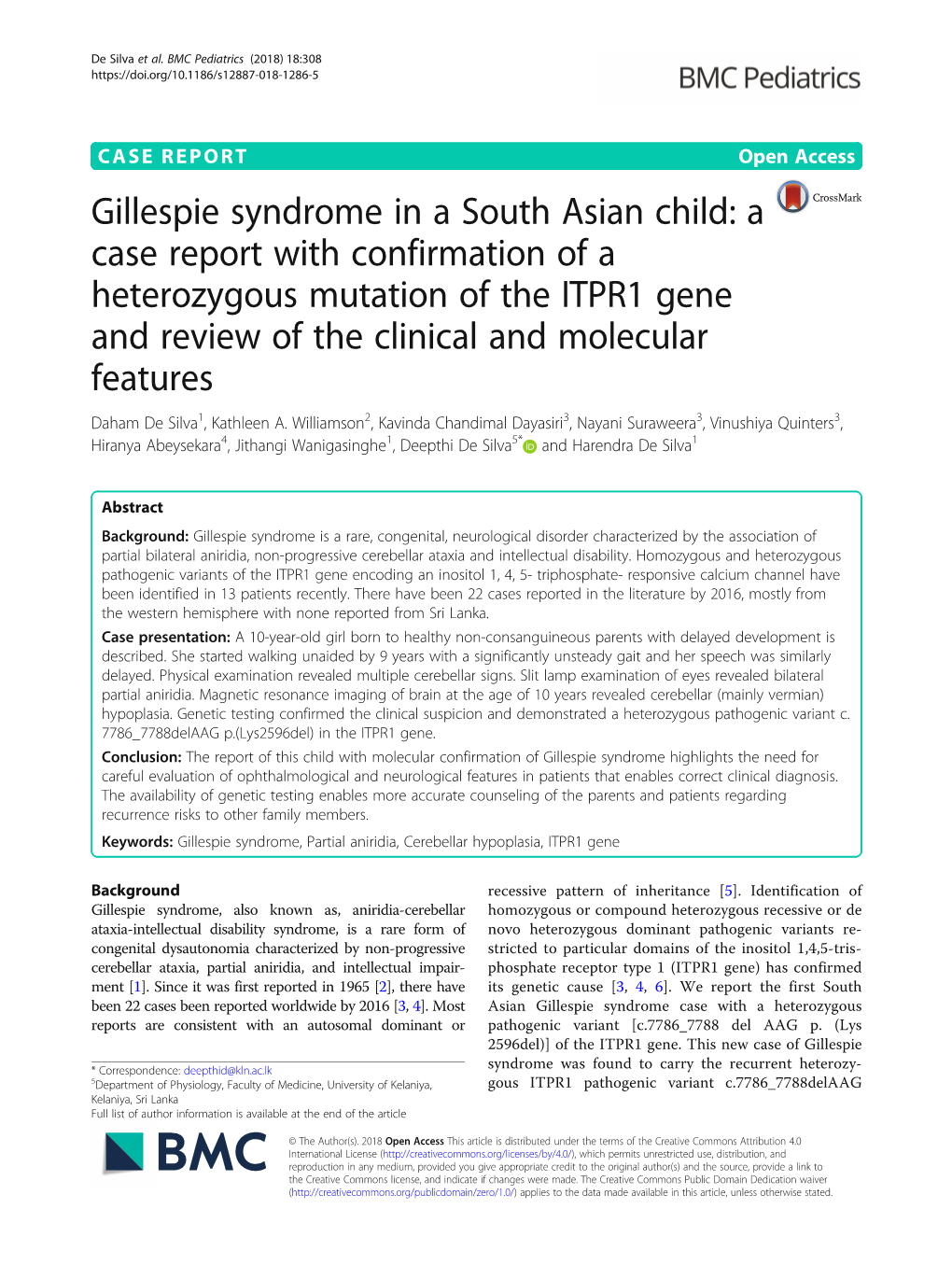 Gillespie Syndrome in a South Asian Child: a Case Report With