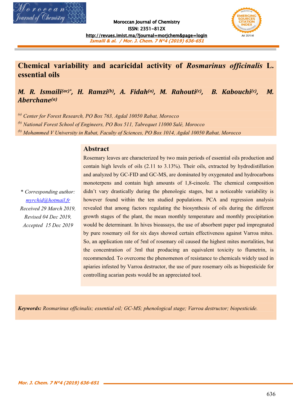 Chemical Variability and Acaricidal Activity of Rosmarinus Officinalis L. Essential Oils