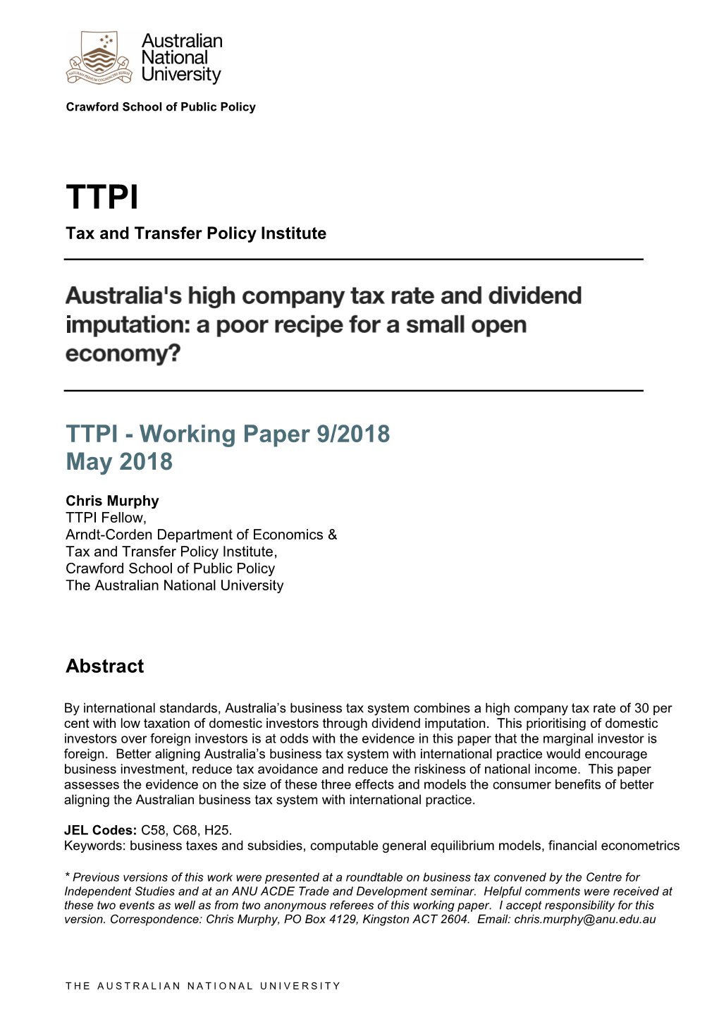 TTPI Tax and Transfer Policy Institute