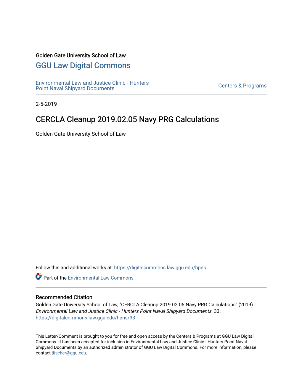 CERCLA Cleanup 2019.02.05 Navy PRG Calculations
