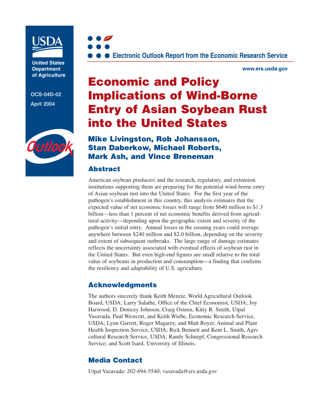 Economic and Policy Implications of Wind-Borne Entry of Asian Soybean