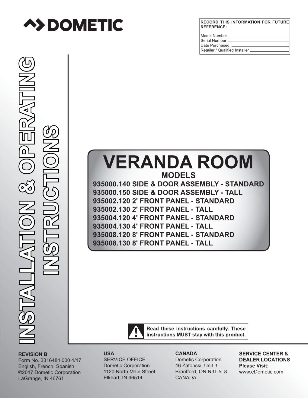 Veranda Room Installation & Operating