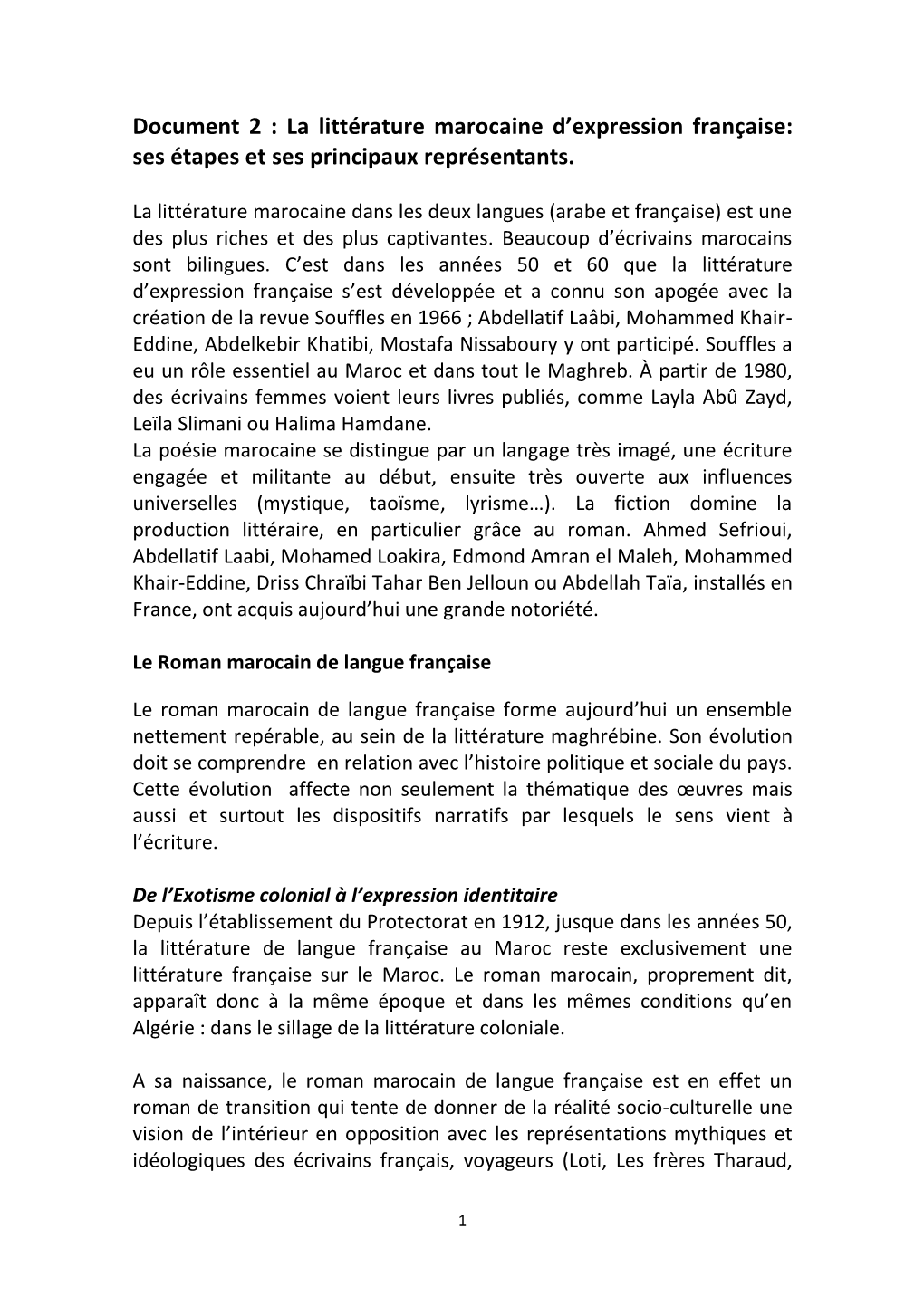 La Littérature Marocaine D'expression Française