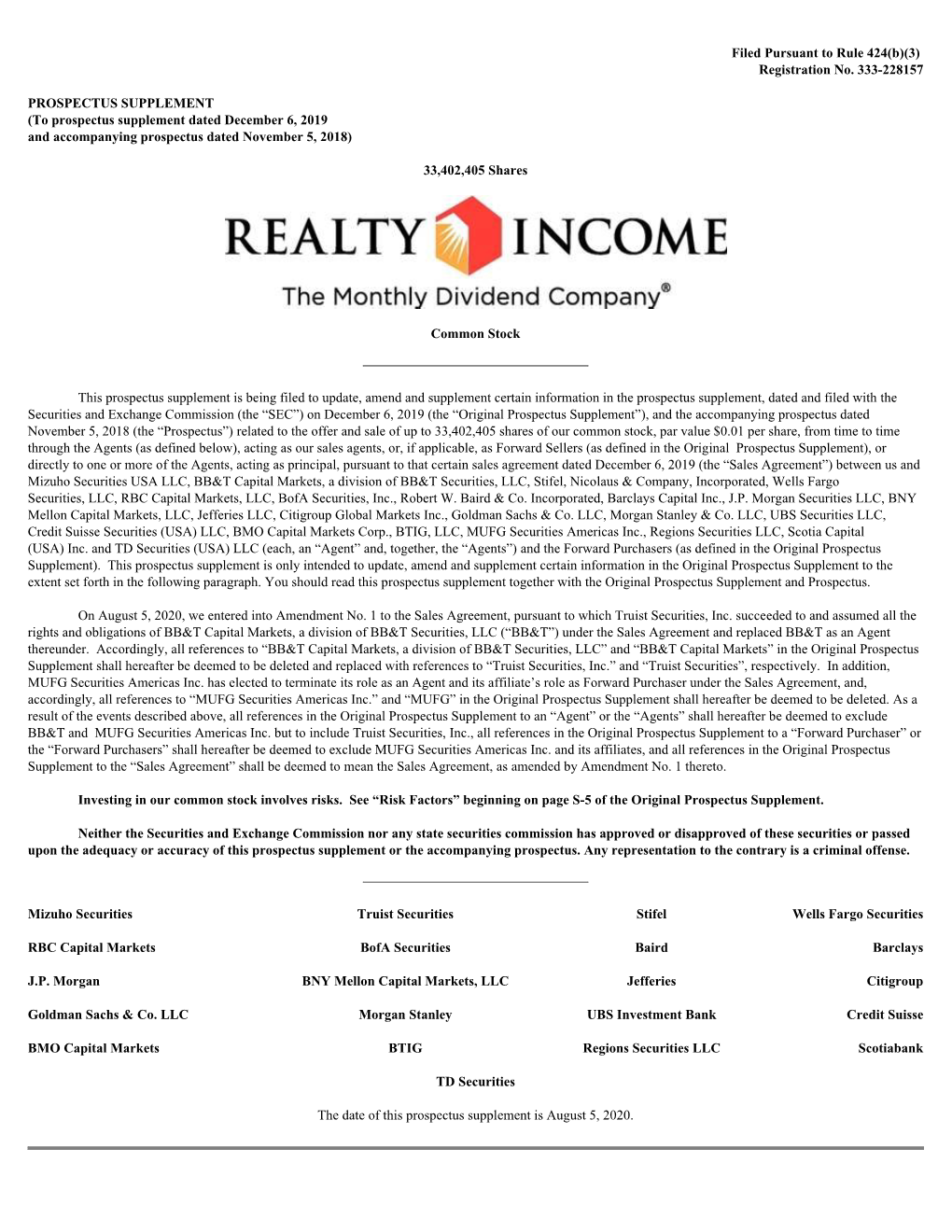 To Prospectus Supplement Dated December 6, 2019 and Accompanying Prospectus Dated November 5, 2018)