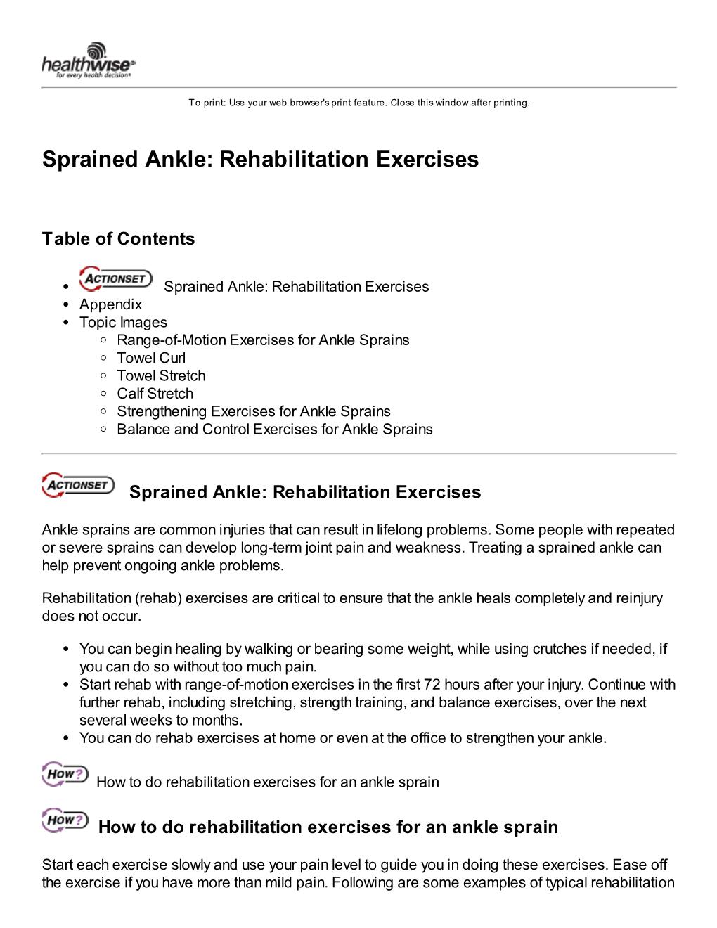 Sprained Ankle: Rehabilitation Exercises