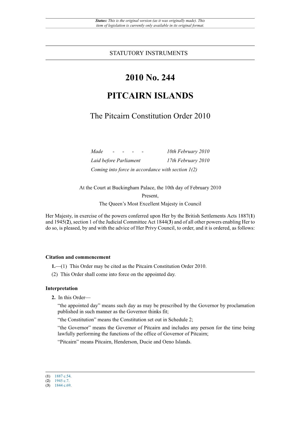 The Pitcairn Constitution Order 2010