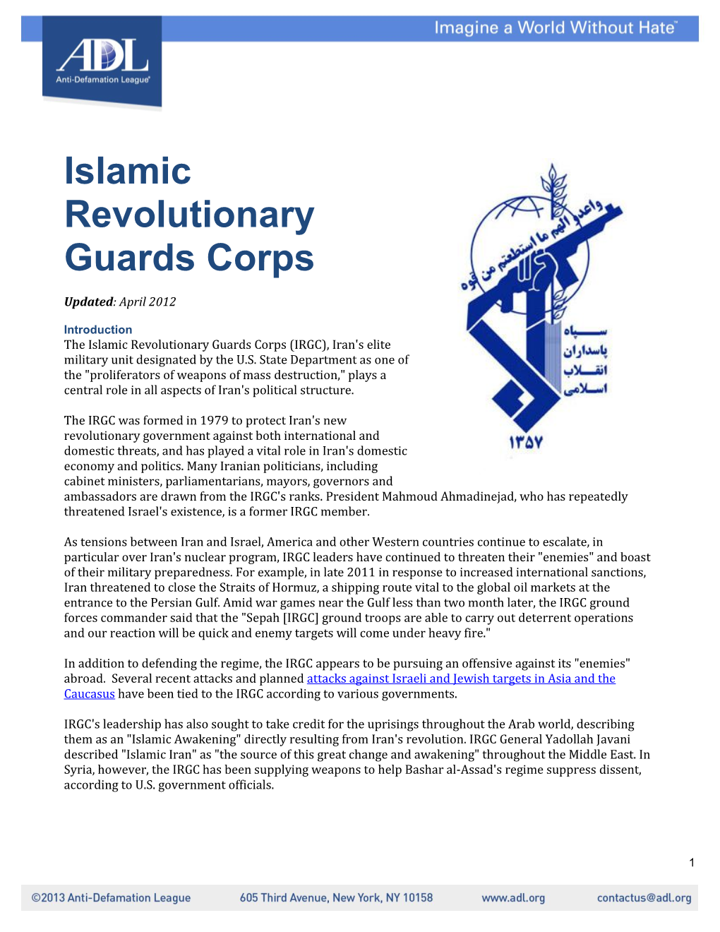 Islamic Revolutionary Guards Corps (IRGC), Iran's Elite Military Unit Designated by the U.S