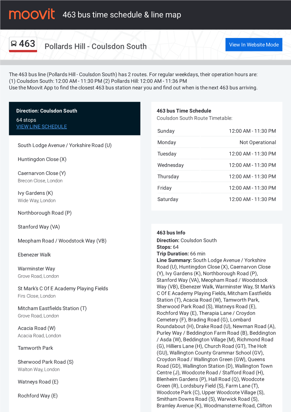463 Bus Time Schedule & Line Route