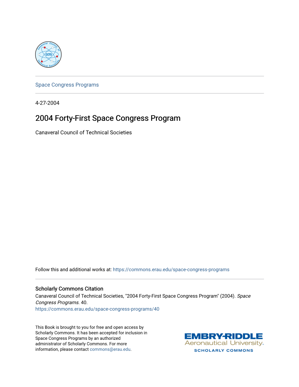 2004 Forty-First Space Congress Program