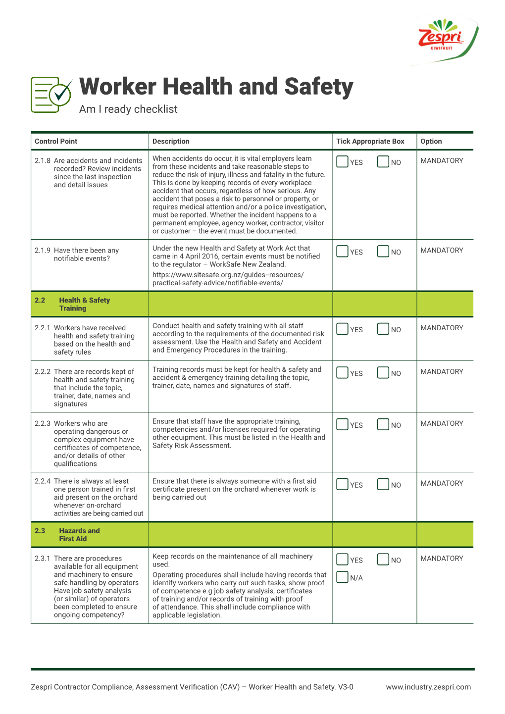 Worker Health and Safety Am I Ready Checklist