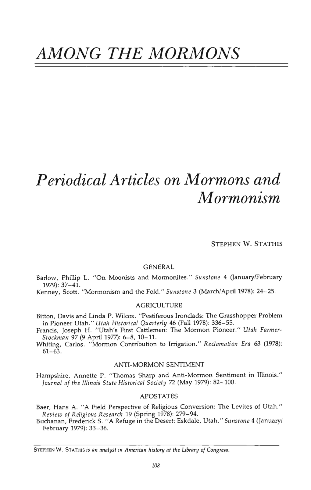 AMONG the MORMONS Periodical Articles on Mormons and Mormonism