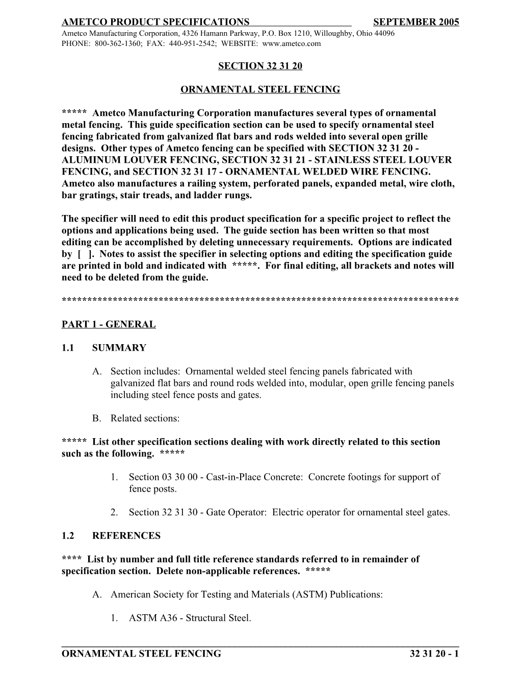 Ametco Product Specifications September 2005 s1