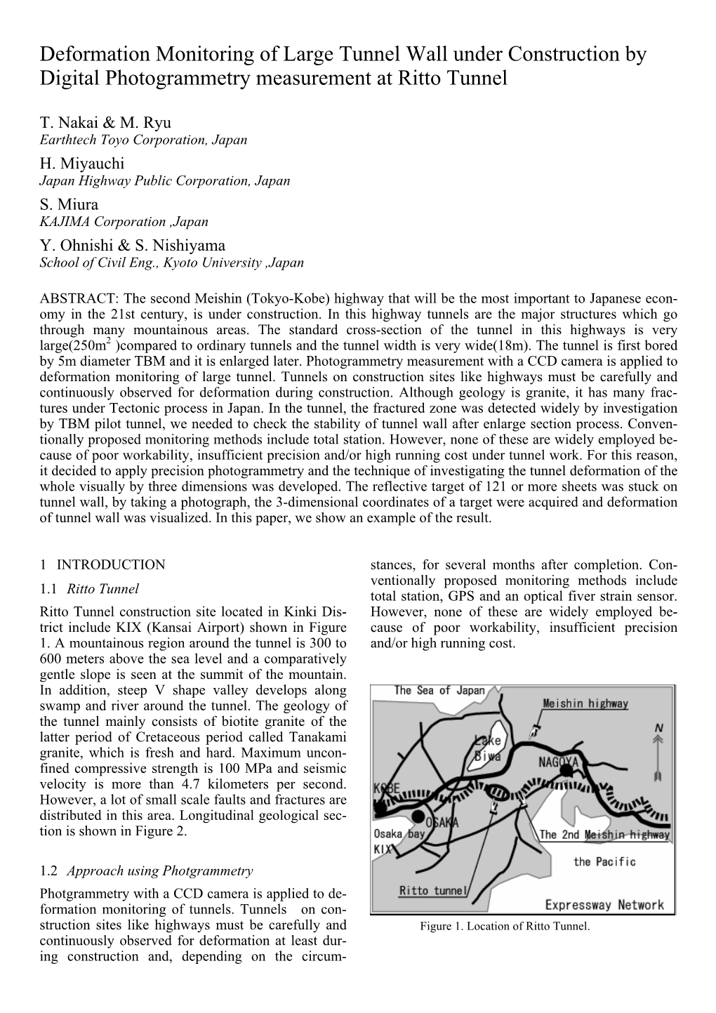 Deformation Monitoring of Large Tunnel Wall Under Construction by Digital Photogrammetry Measurement at Ritto Tunnel