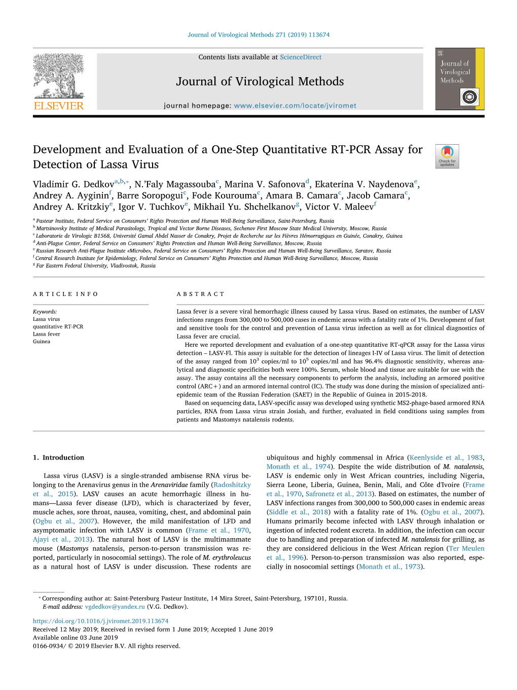 Journal of Virological Methods Development and Evaluation of A