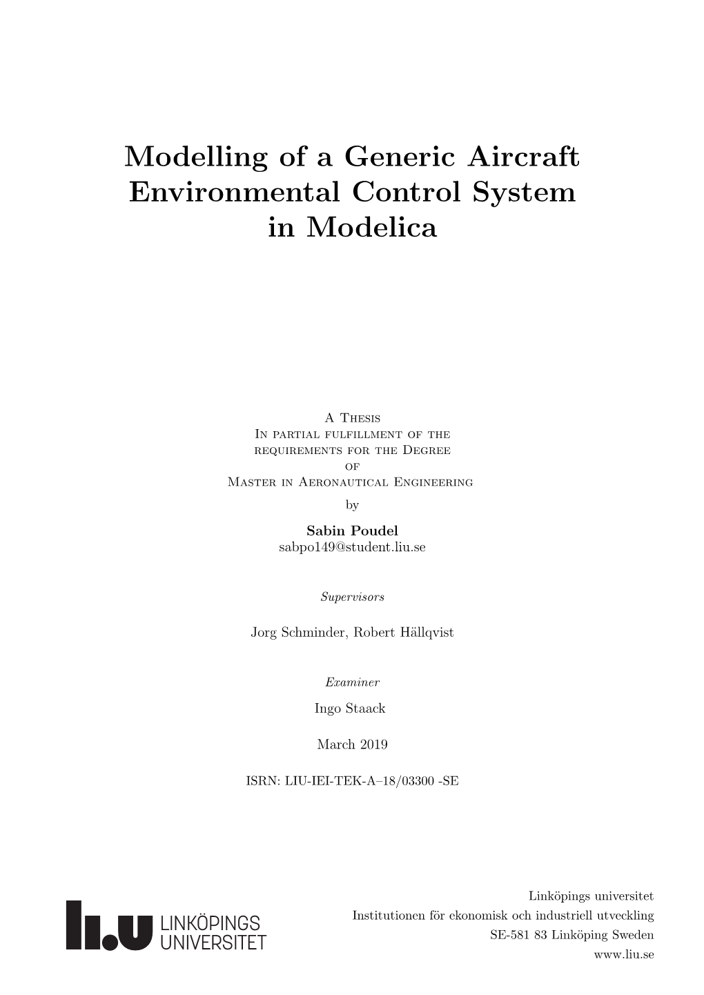 Modelling of a Generic Aircraft Environmental Control System in Modelica