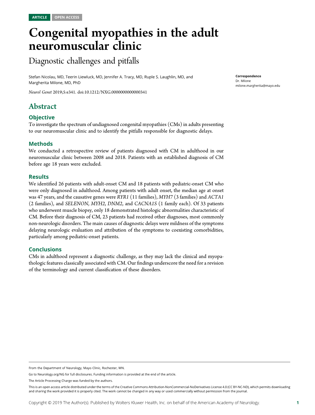 Congenital Myopathies in the Adult Neuromuscular Clinic Diagnostic Challenges and Pitfalls