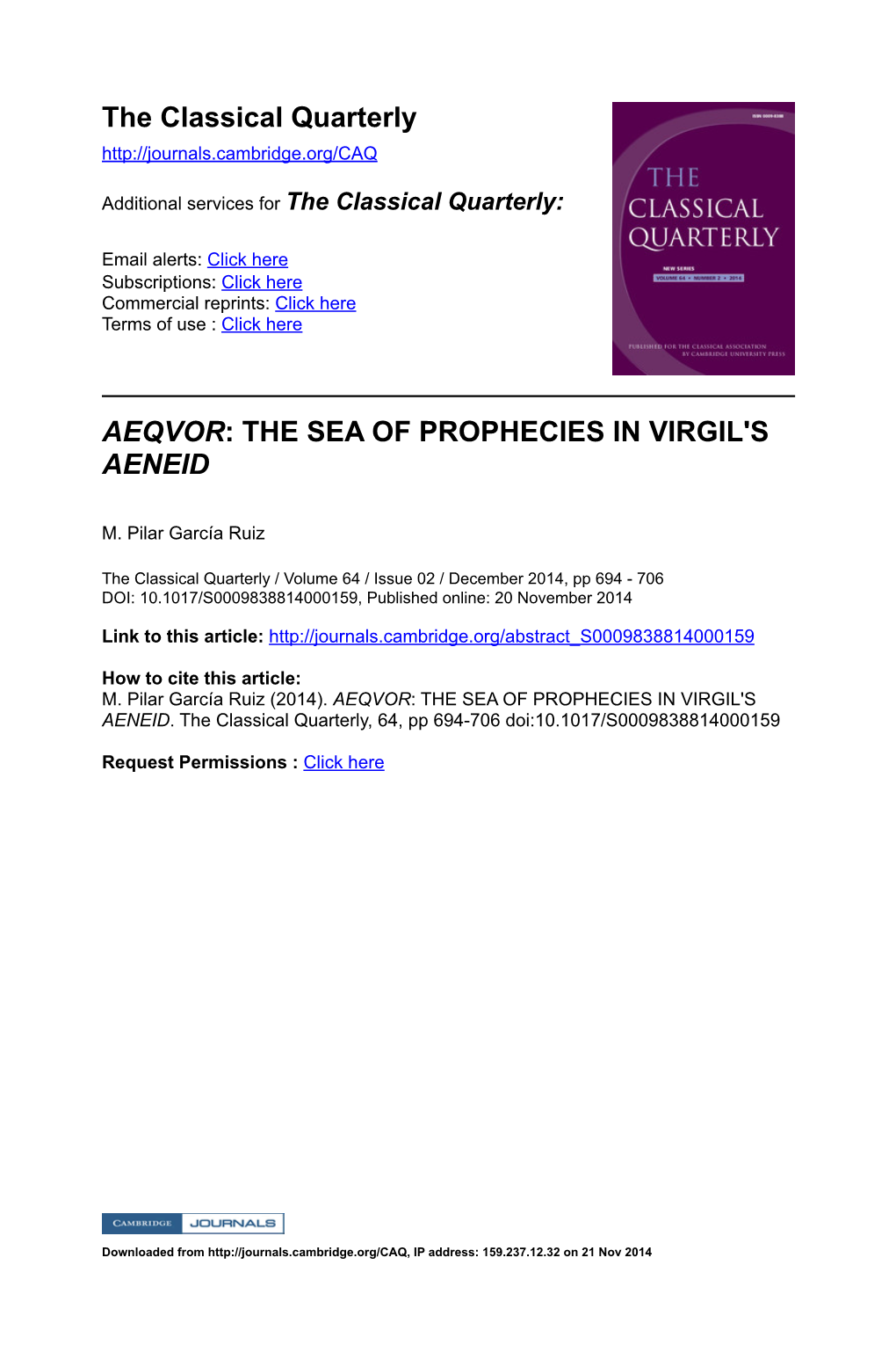 The Sea of Prophecies in Virgil's Aeneid