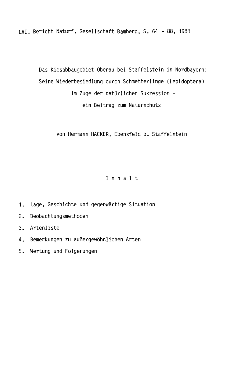 LVI. Bericht Naturf. Gesellschaft Bamberg, S. 64 - 88, 1981