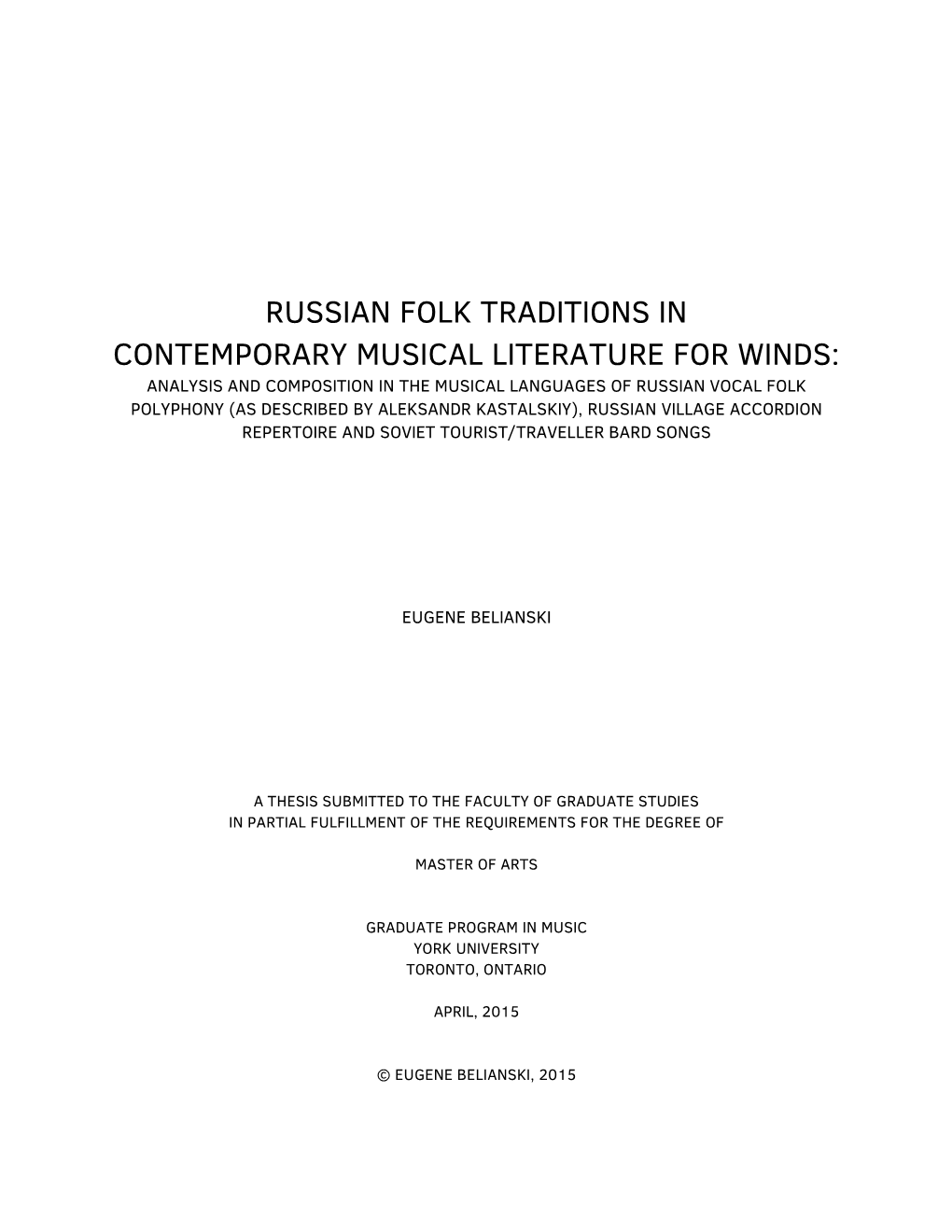 Russian Folk Traditions in Contemporary Musical