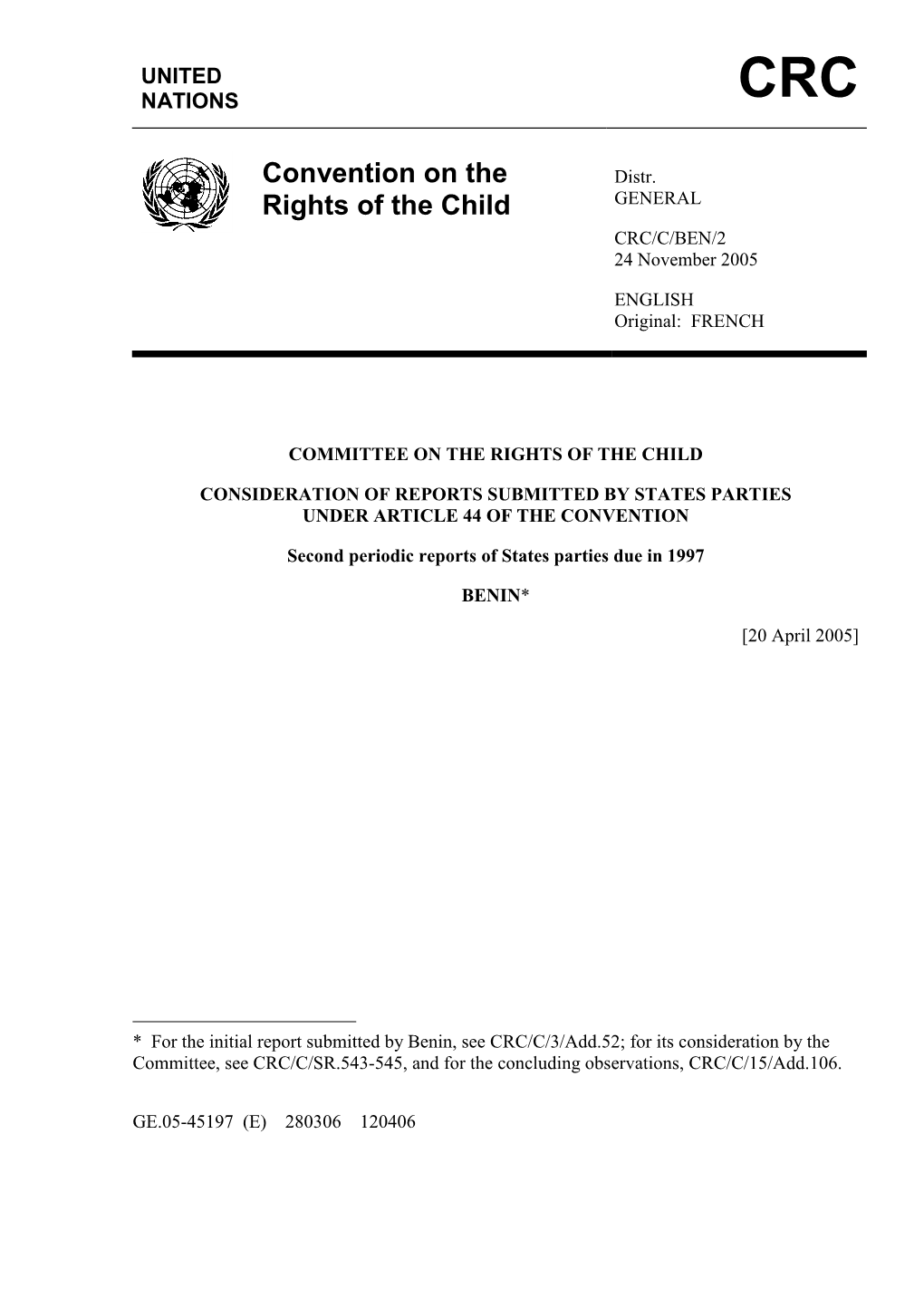 CONVENTION on the RIGHTS of the CHILD (1998-2002) CRC/C/BEN/2 Page 3