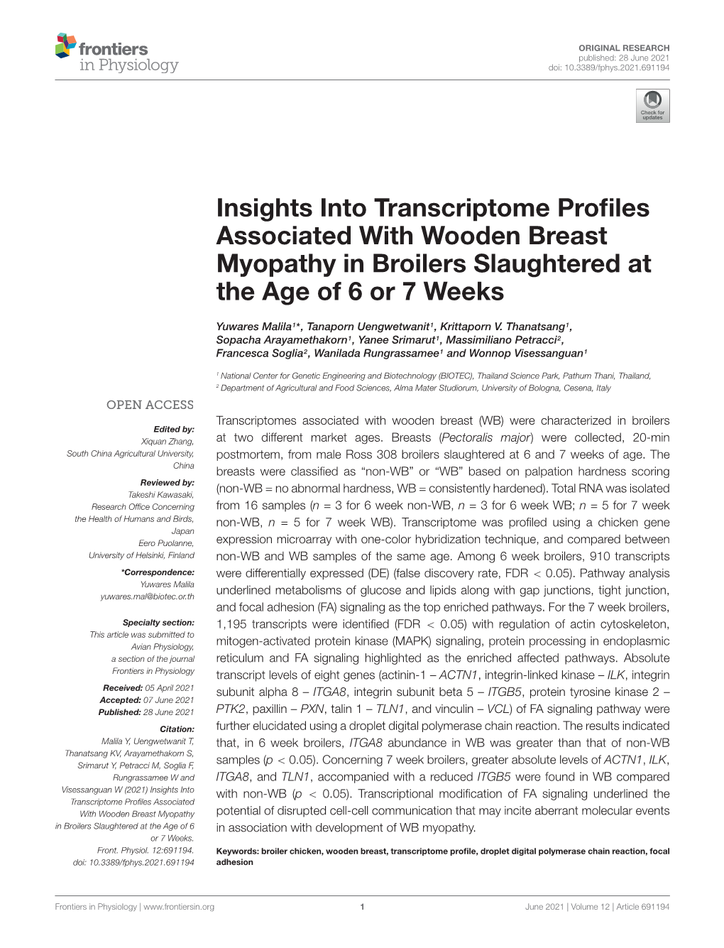 Insights Into Transcriptome Profiles Associated with Wooden Breast